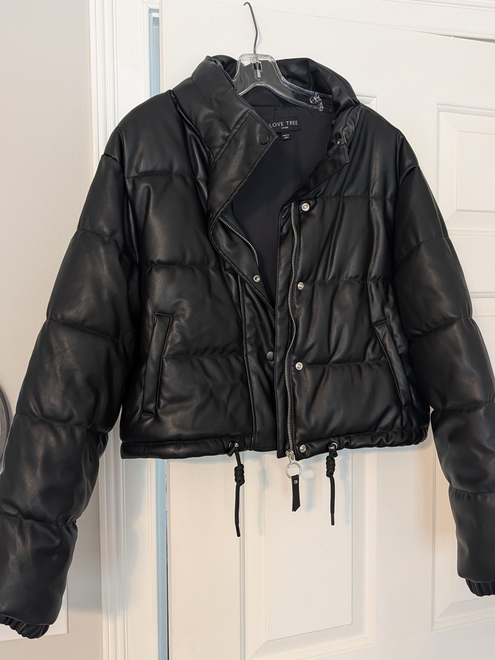Love Tree Black Faux Leather Quilted Bomber Jacket